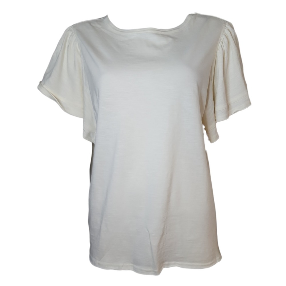Dip Top Womens‎ Size XL Off White Ruffle Flutter Sleeve Organic Cotton Basic